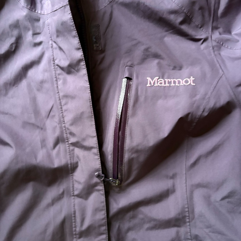 Marmot Womens Eggplant Purple Hooded Rain Jacket Waterproof Shell Large - Picture 2 of 8